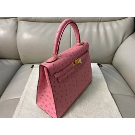 Hermes Kelly 25cm Handmade Bag In Terre Cutie Ostrich Skin