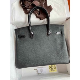 Hermes Touch Birkin 30 Bag In Black Clemence and Shiny Niloticus Crocodile Skin