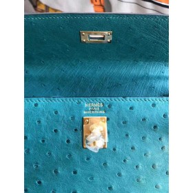 Hermes Kelly 25cm Handmade Bag In Vert Vertigo Ostrich Skin