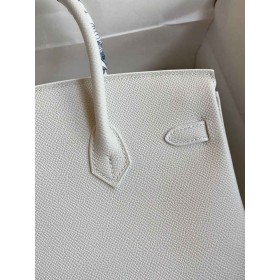 Hermes Birkin 25 Handmade Bag In White Epsom Calfskin