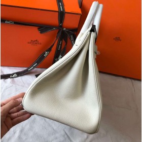 Hermes Birkin 40 Handmade Bag In White Clemence Leather